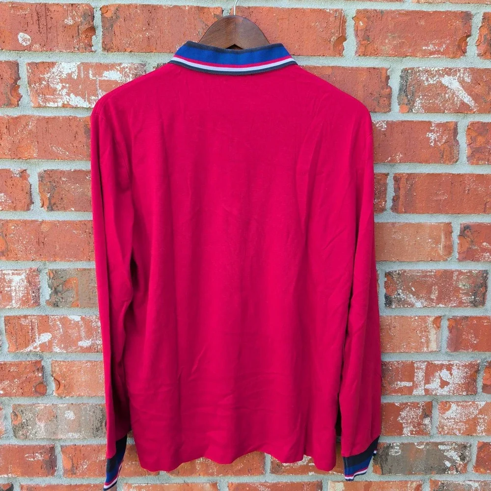 Polo Ralph Lauren Polo Shirt Mens Large Red Custom Slim Fit Long Sleeve Striped